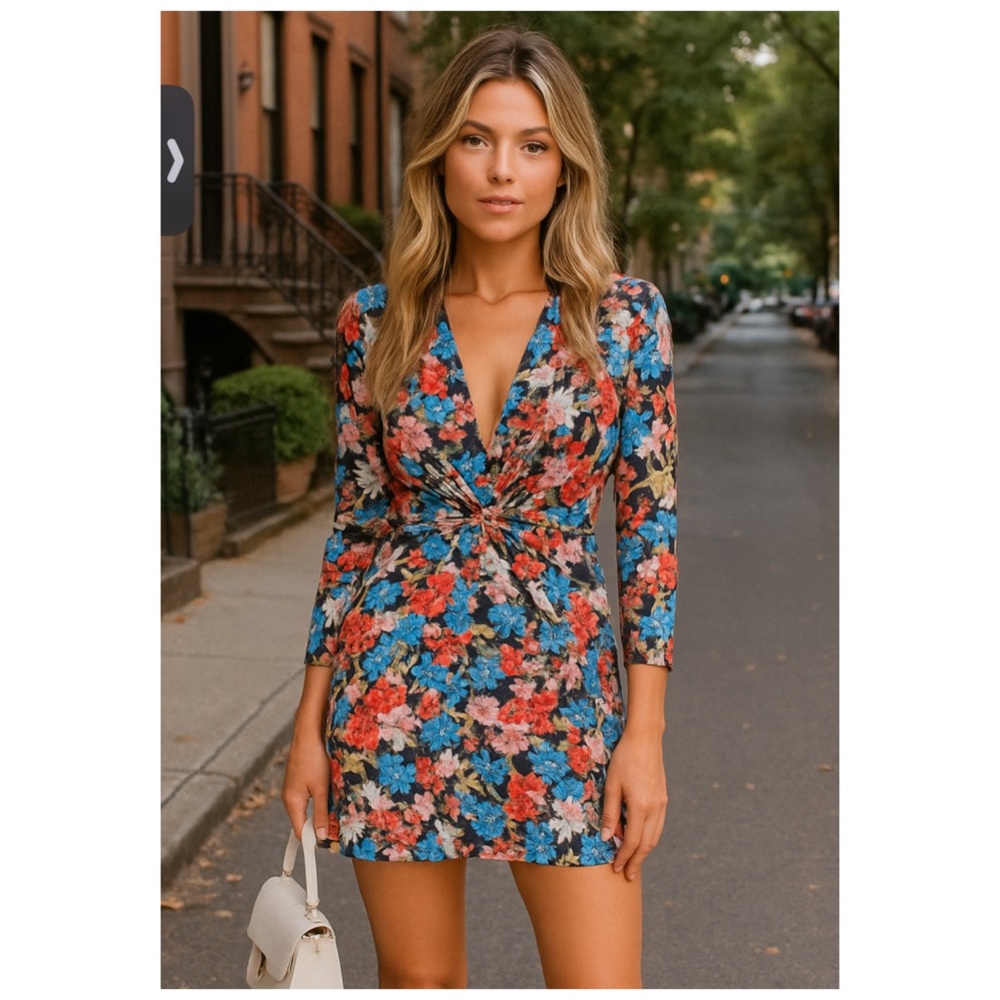 RESA Floral Wrap V-Neck Long Sleeve Mini Dress XS